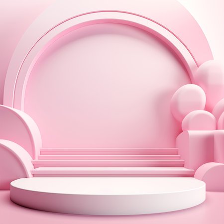 Pink and white product advertising podium wallpaper illustration by Generative AIの素材