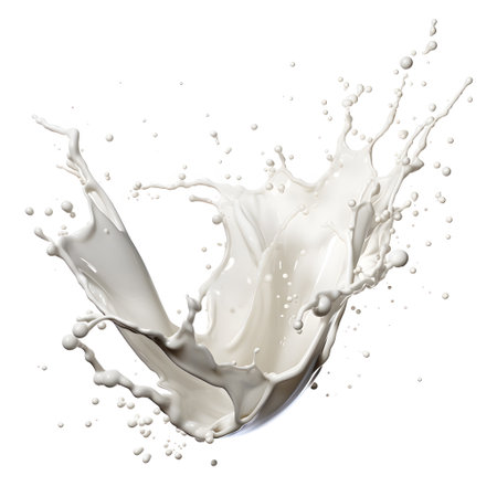 Splash effect milk high speed photography on plain white illustration by Generative AIの素材