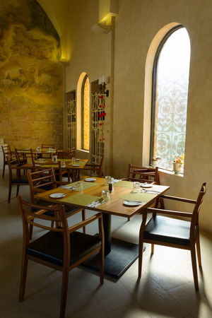 modern Thai restaurant with open kitchen のeditorial素材