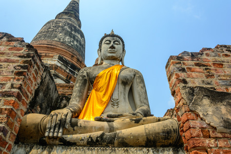 Wat Yai Chaimongkol temple in ayutthaya Thailand の写真素材