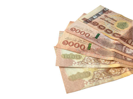 Banknote, Thai currency, amount Five thousand baht isolated on white background with clipping pathの写真素材