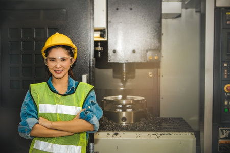 Concept of the talent of a mechanic working woman : Female technicians in industrial factories...