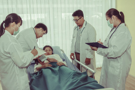 Working as a team of pediatricians to take care of the development of pregnant women, close to giving birth to a healthy, healthy hospitalの写真素材