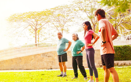 Group of senior people exercising in the park.の写真素材