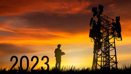 Silhouette morning architect engineer man standing plans 2023 preparatory project blueprints working...