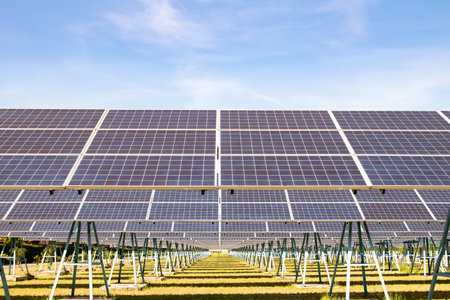 Landmarks Solar panel renewable energy clean energy green energy photovoltaic large scale solar panel power station provides supply power to urban, industrial and agricultural sectの写真素材