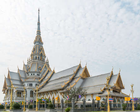 Marble temple on white cloudy sky backgroundの写真素材