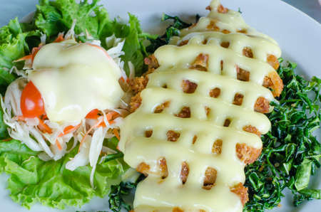 Close up crisby chicken lime sauceの写真素材