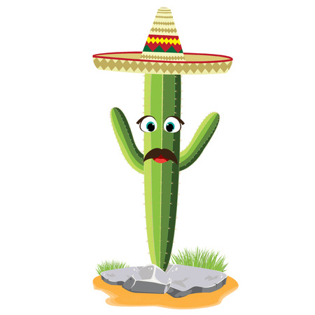 illustration. cactus with a hat on white background.のイラスト素材
