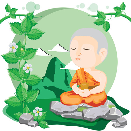 illustration Cartoon buddhist monk meditating.のイラスト素材