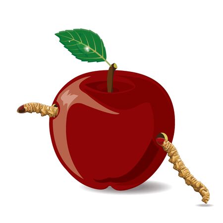 Illustration. apple with a worm on a white background.のイラスト素材