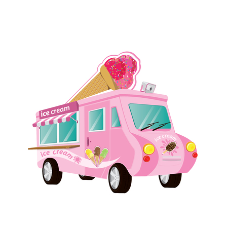 Ice Cream Colorful. Truck with Ice Cream cone on top. vector, illustrationのイラスト素材