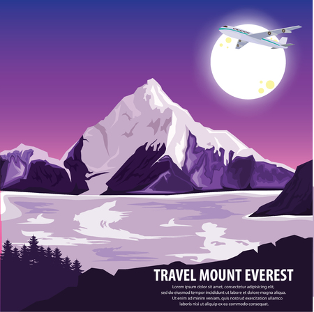 illustration . Travel mountains Everest by plane . Travel around highest mountains Everest and beautiful landscape .のイラスト素材