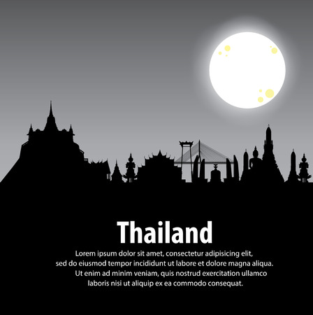 Vector illustration. silhouette Wat in bangkok thailand. Thailand. Travel around Bangkok.のイラスト素材