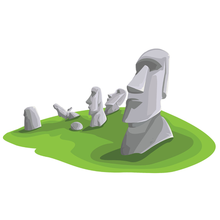 Travel and Famous Landmarks and beautiful on white background. Moai stone statue head on Easter Island on symbol republic of Chile ,Moai statue flat design landmark illustration vector cartoon.のイラスト素材
