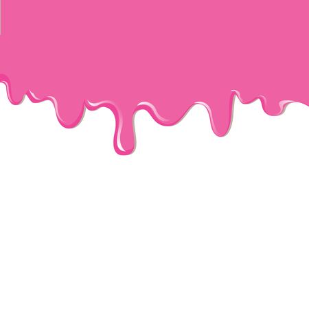 Yogurt drips. Strawberry milk product flowing - white background. Seamless horizontal border. Strawberry cream. vector illustrationのイラスト素材