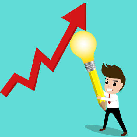 Business man try to rebound an economic by his idea.Vector Illustration.のイラスト素材