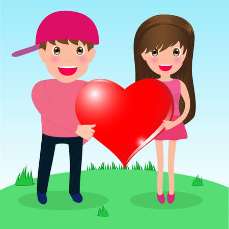 Couple in love whit big heart.Vector Illustration.のイラスト素材