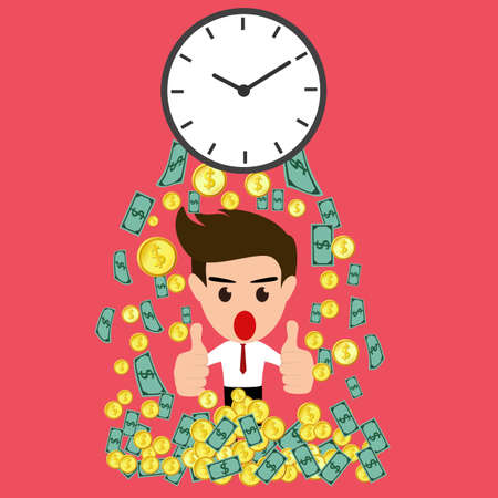 Time is money whit happy businessman.Vector Illustration.のイラスト素材