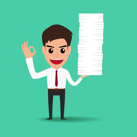 Happy business man working hard.Vector Illustration.のイラスト素材