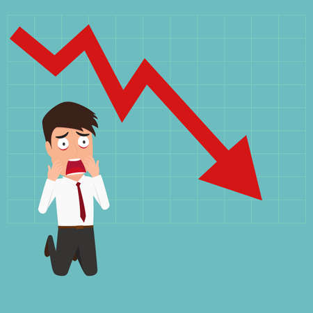 Business failure, Down trend graph make a businessman shockedのイラスト素材