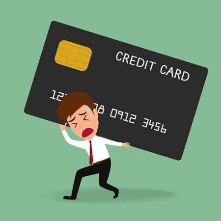 Businessman bearing credit card . Debt concept  Vector Illustrationのイラスト素材