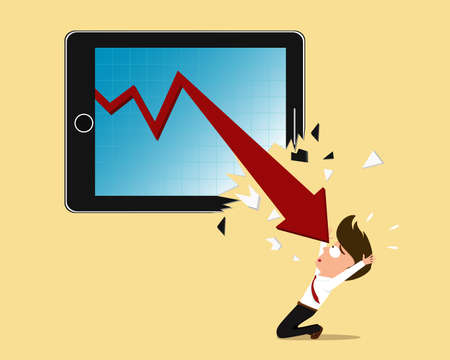 Bankruptcy concept  red arrow crash tablet screen vector Illustrationのイラスト素材