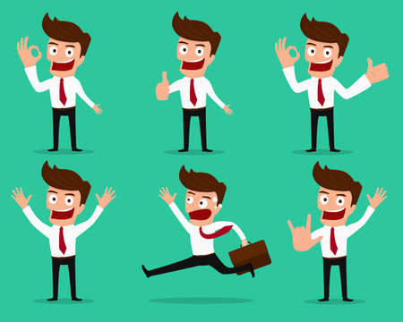Set of businessman characters poses .Cartoon vector illustration.のイラスト素材