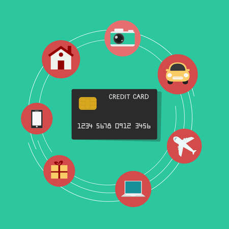 Set icons shopping. Credit card concept. Vector Illustration.のイラスト素材