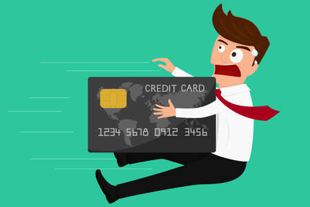 Debt concept. Credit card attack businessman. Cartoon Vector Illustrationのイラスト素材