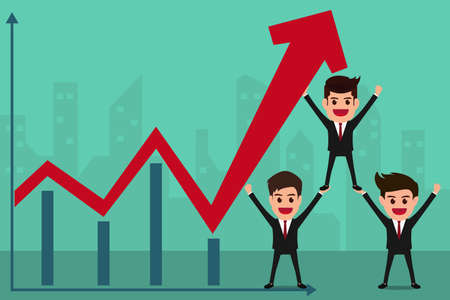 Business team holds in hand to raise the graph. Teamwork concept.のイラスト素材