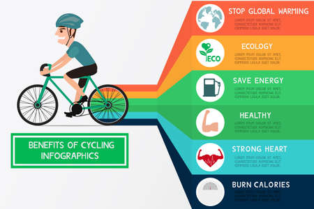 The benefits of cycling infographics. Cartoon Vector Illustration.のイラスト素材
