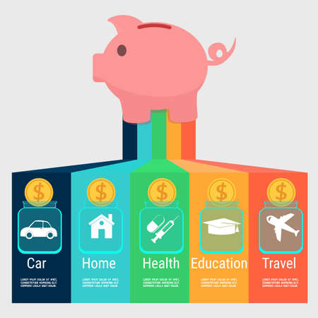 Money saving planning infographics template. Vector Illustration.のイラスト素材