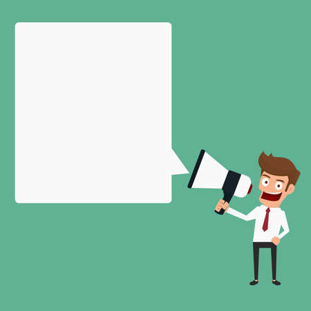 Businessman holding megaphone with speech bubble. Cartoon Vector Illustration.のイラスト素材