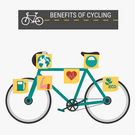 The benefits of cycling, infographics. Cartoon Vector Illustration.のイラスト素材