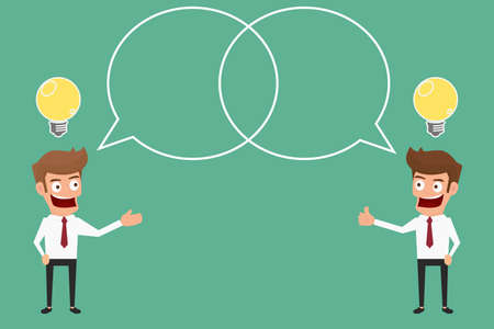 Businessman brainstorming and get best idea in speech bubbles. Cartoon Vector Illustration.のイラスト素材