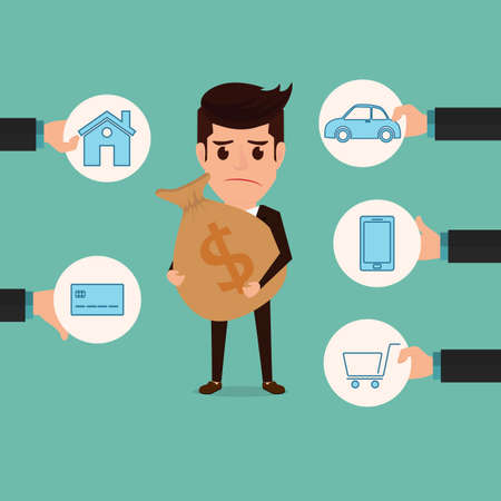 Salary man and payment bill. Debt concept. Cartoon Vector Illustration.のイラスト素材