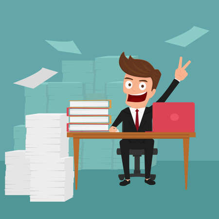 Business man work hard and love his job. Cartoon Vector Illustration.のイラスト素材