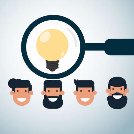 Human resources concept . Scanning and looking for the best employee. Cartoon Vector Illustration.のイラスト素材