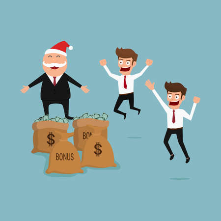 Boss giving big bonus. Christmas and new year. Cartoon Vector Illustration.のイラスト素材