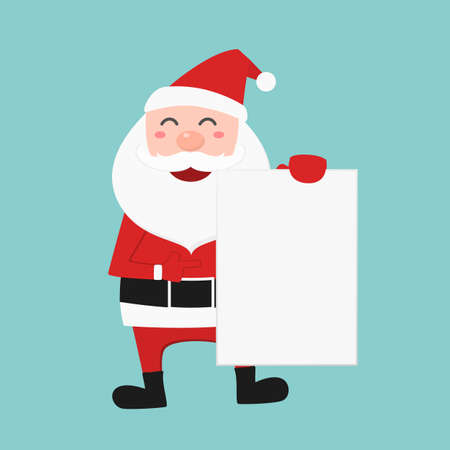Santa claus holding blank paper for your text. Cartoon Vector Illustration.のイラスト素材