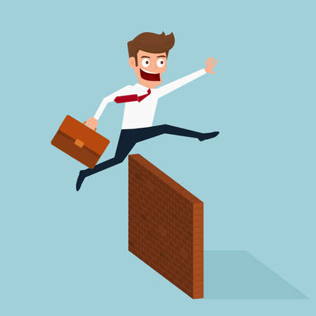 Businessman jumping over obstacle. Cartoon Vector Illustration.のイラスト素材