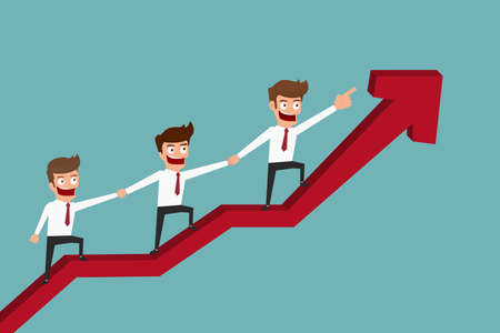 Business team on arrow graph to success.Teamwork concept. Cartoon Vector Illustration.のイラスト素材
