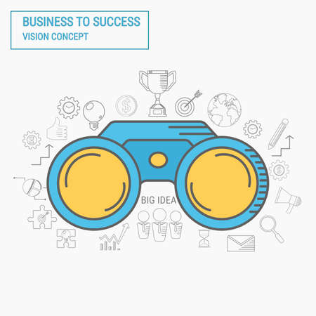 Binoculars. Vision and line icons business success concept. Vector Illustrationのイラスト素材