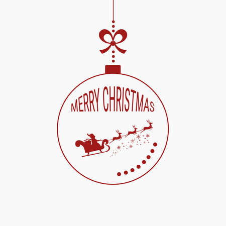 Christmas ball merry christmas , Santa claus flying with reindeer sleigh. Cartoon Vector Illustration.のイラスト素材