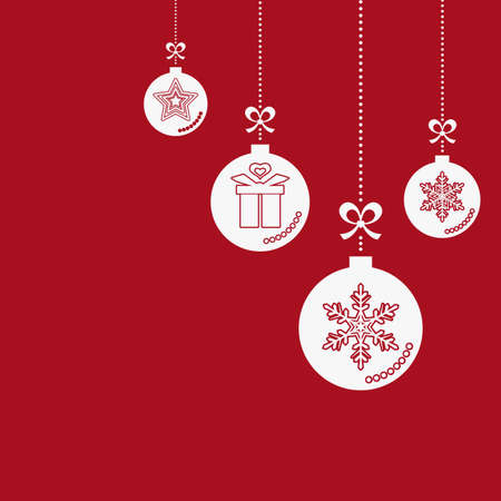 Christmas balls hanging with ribbon isolated background. Vector Illustration.のイラスト素材