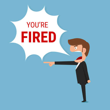 Angry boss saying you're fired word. Cartoon Vector Illustration.のイラスト素材