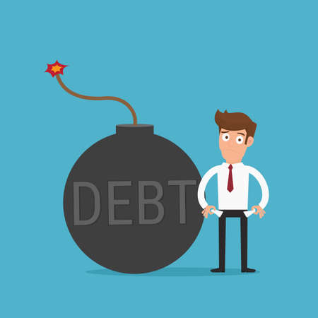 Businessman no money. Debt bomb. Debt concept. Cartoon Vector Illustration.のイラスト素材