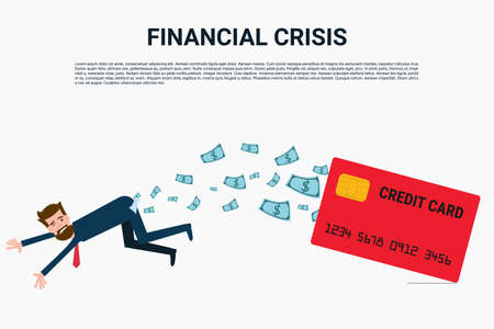 Financial crisis. Businessman with credit card ,debt concept. Cartoon Vector Illustration.のイラスト素材