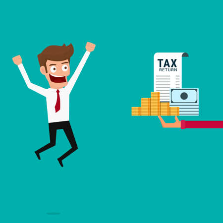 Businessman get money return. Tax return concept. Cartoon Vcetor Illustration.のイラスト素材